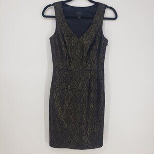 3/$25 Banana Republic Metallic Lace Sheath Dress 2 Sleeveless Cocktail Mini Gold